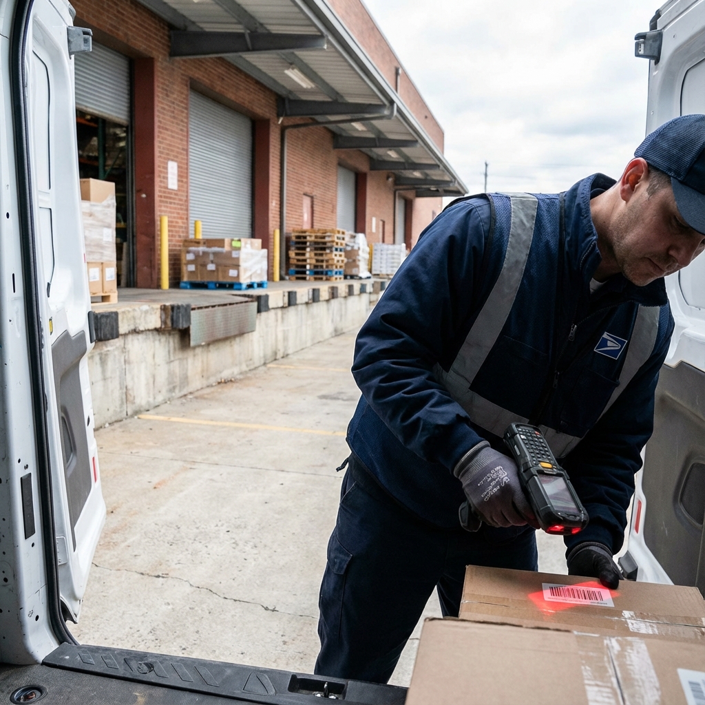 Delivery driver scanning a package
