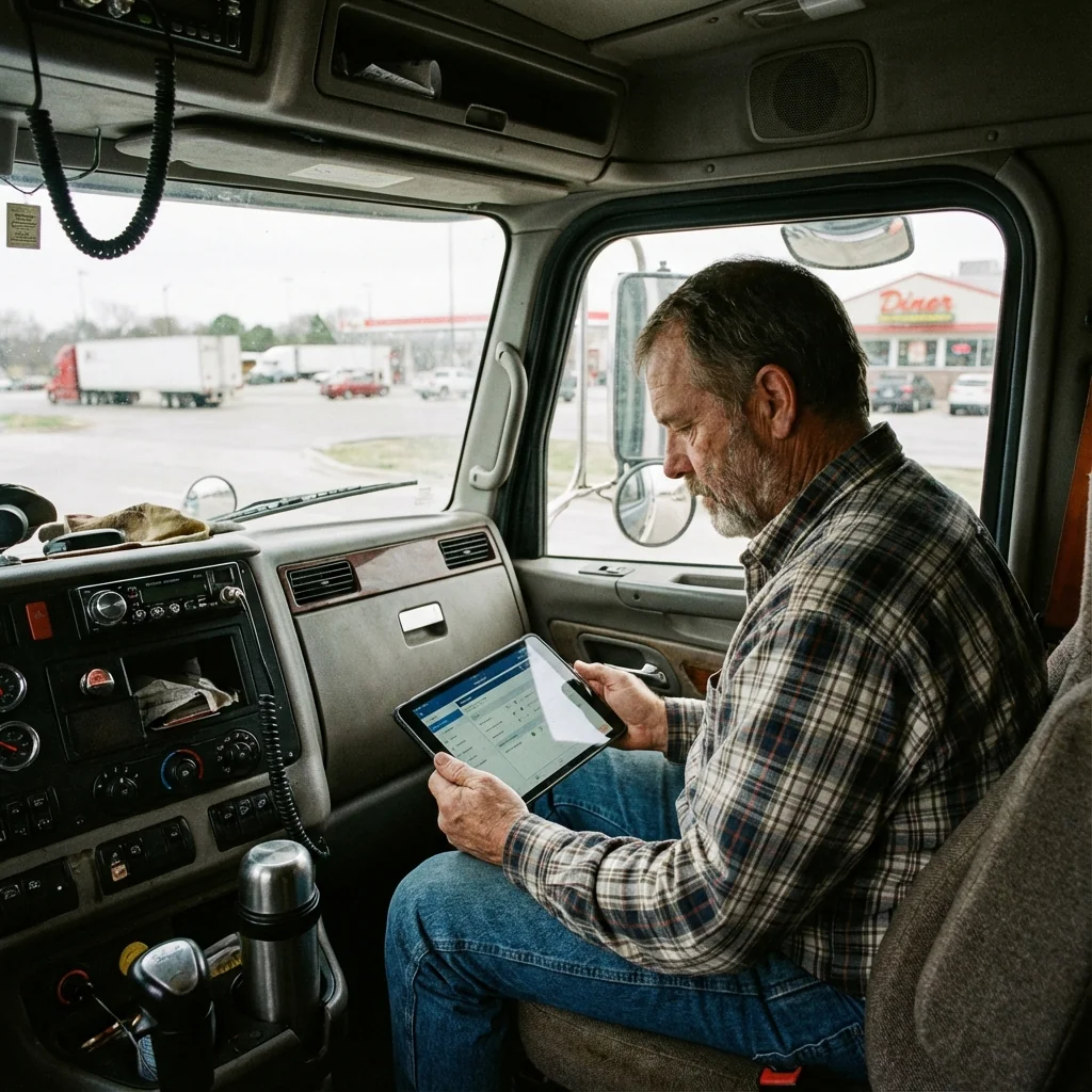 Conducteur routier utilisant une tablette