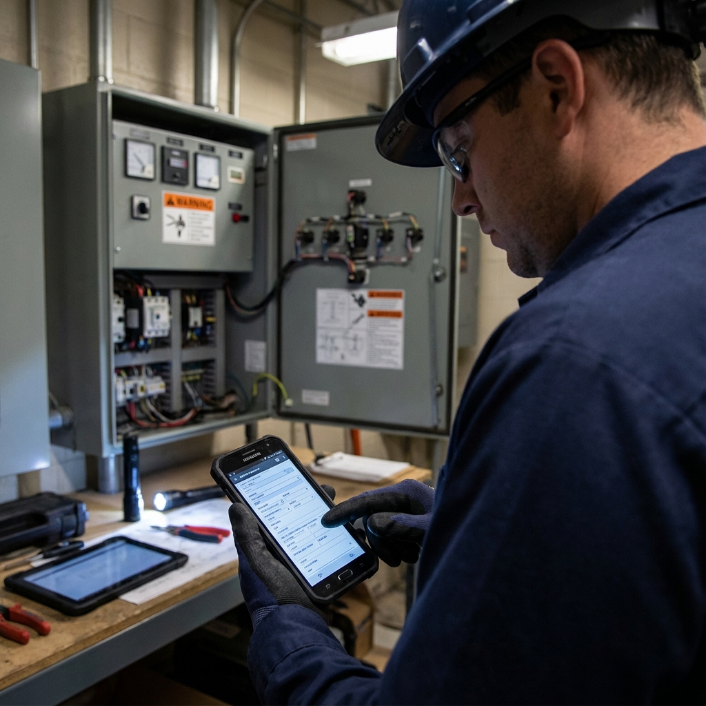Telecom technician on cabinet